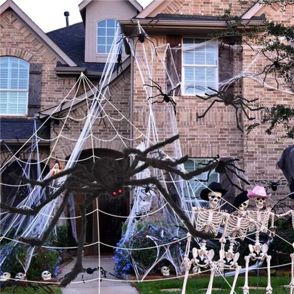 Halloween Spider Web with 59" Giant Spider – Triangular Fake Web - Picture 5 of 8